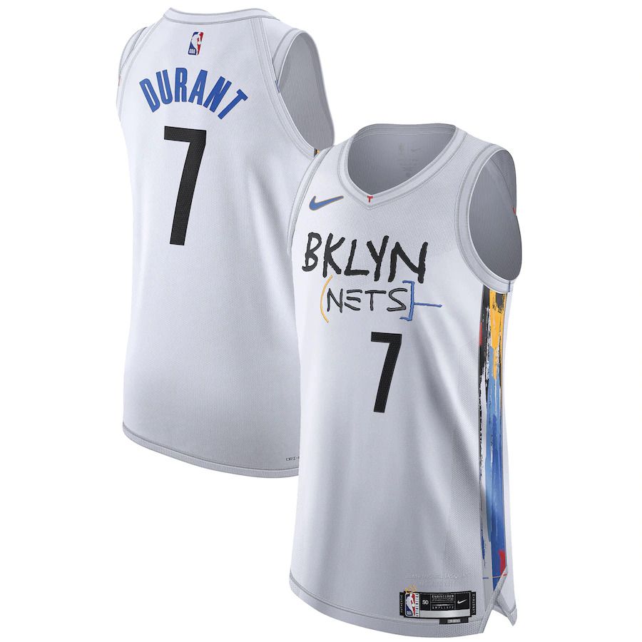 Men Brooklyn Nets 7 Kevin Durant Nike White City Edition 2022-23 Authentic NBA Jersey